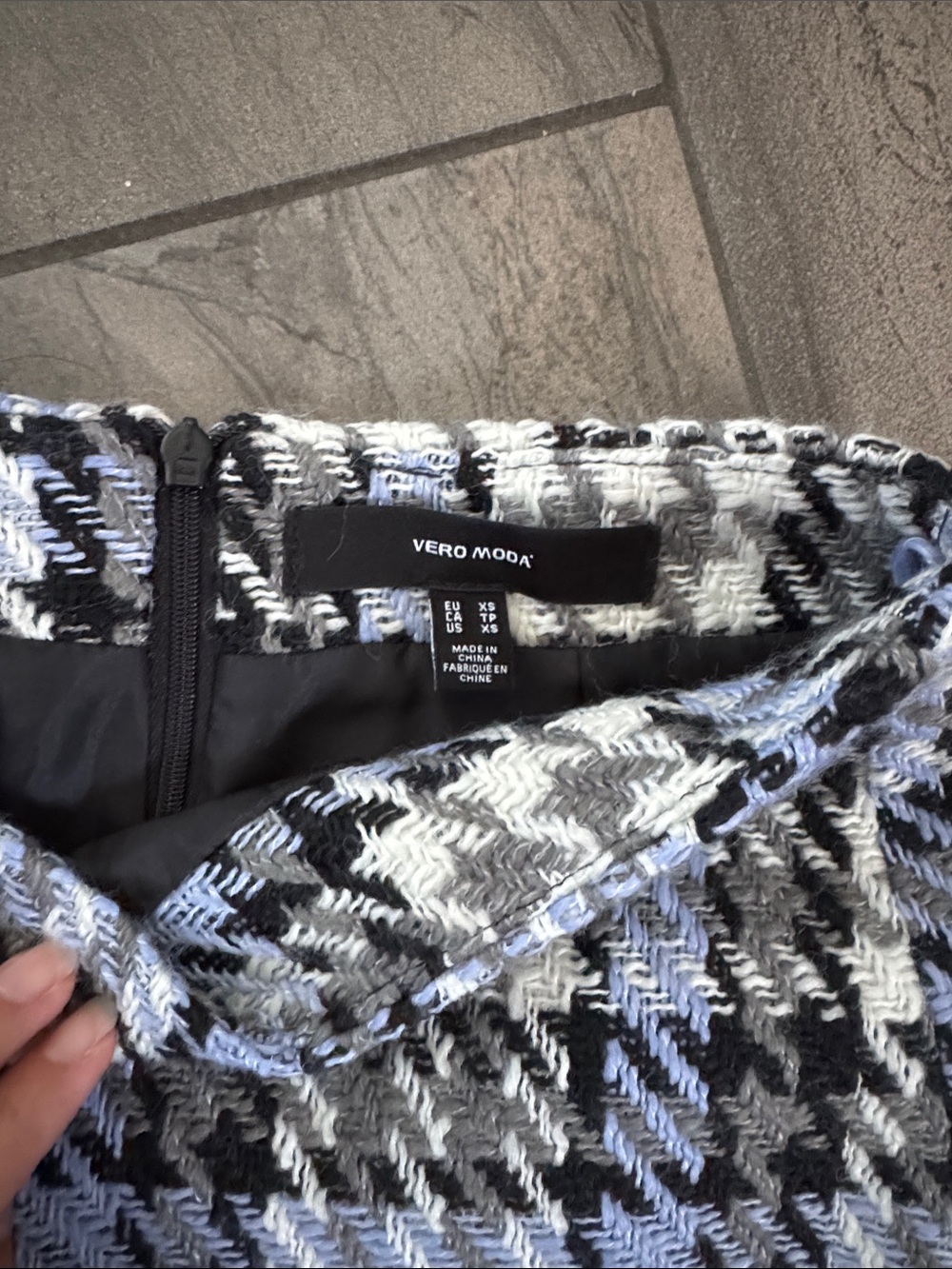 Vero Moda Black, White & Light Blue Plaid Tweed Mini Skirt - Picture 4 of 4
